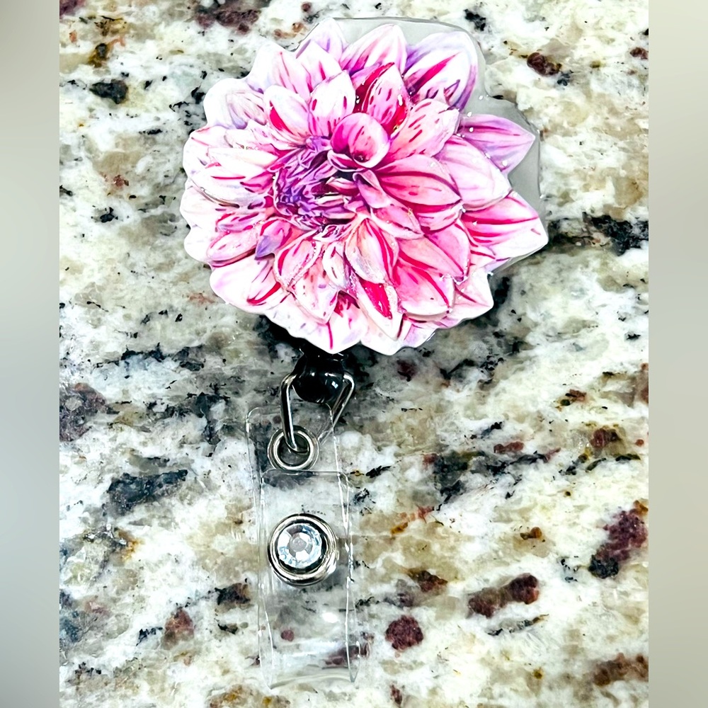 Flower badge reel. Badge pull.